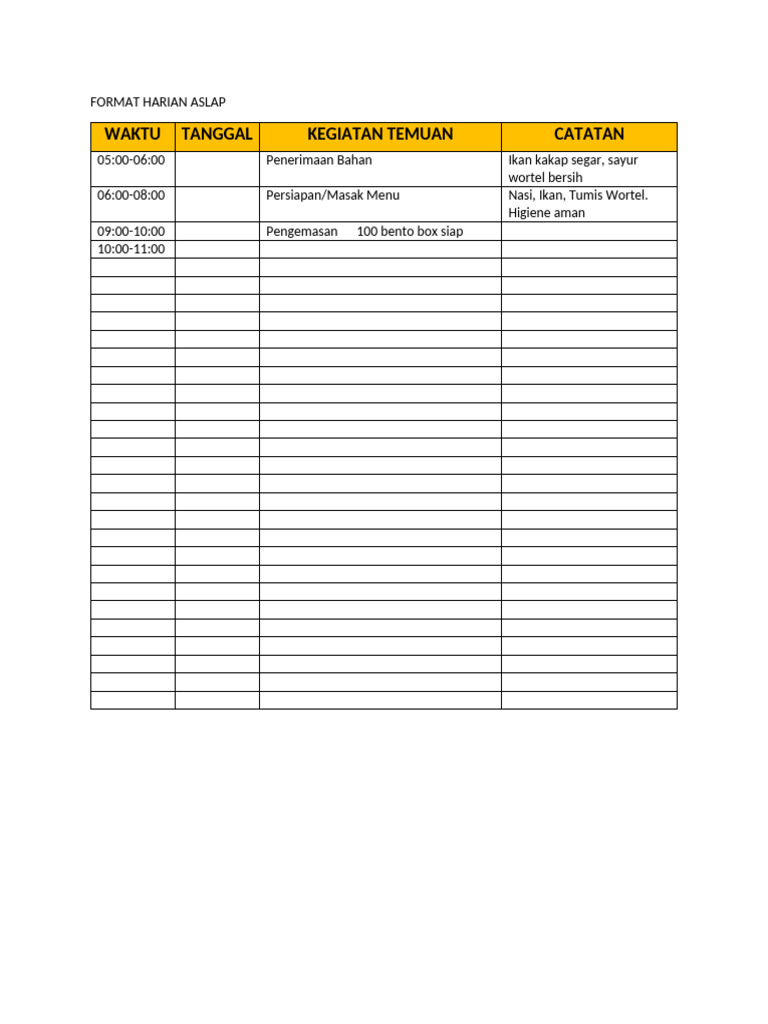 Format Harian Aslap | PDF