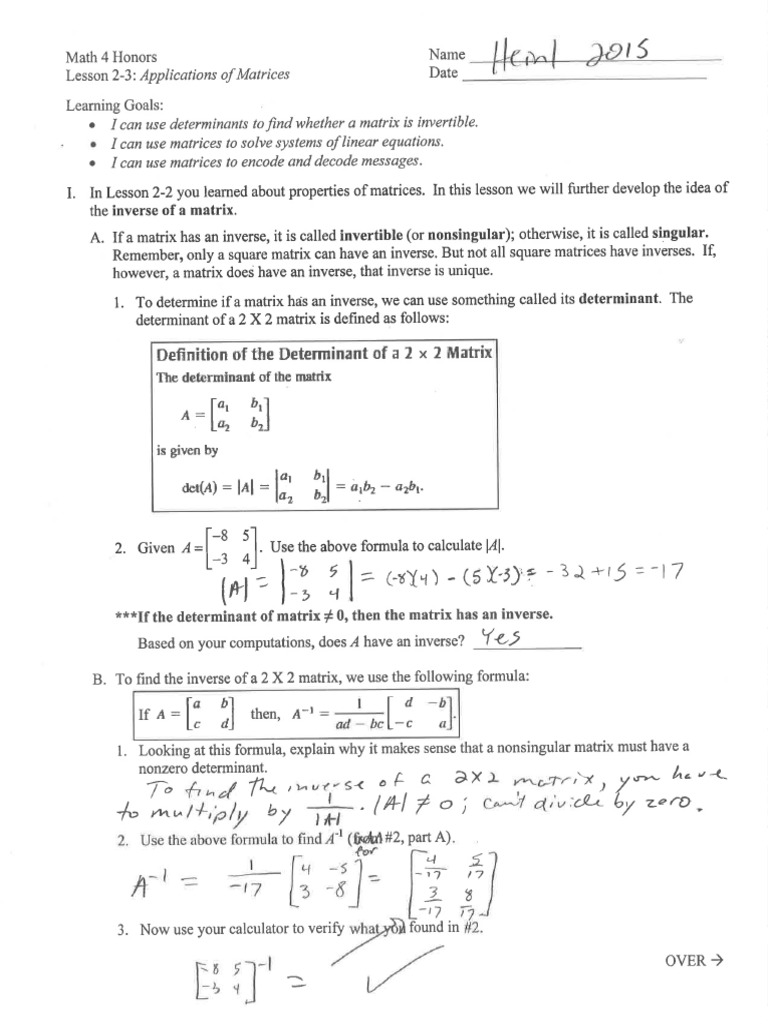 Lesson 2-3 Notes and Answer Key | PDF