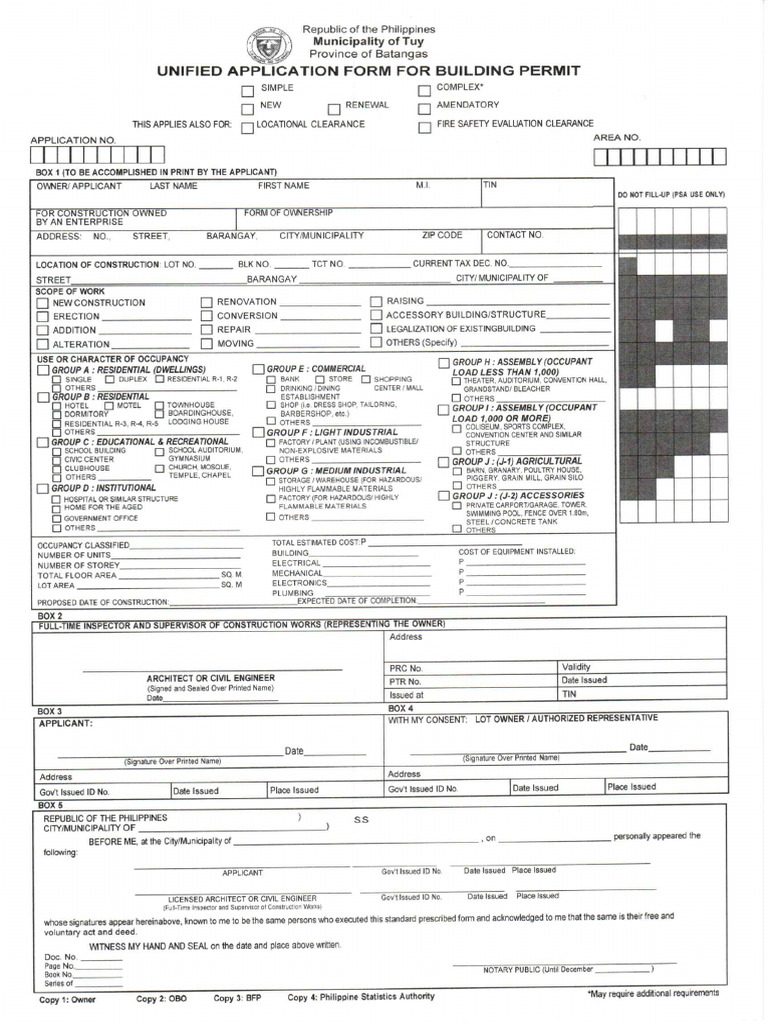 Unified Application Form For Building Permit | PDF