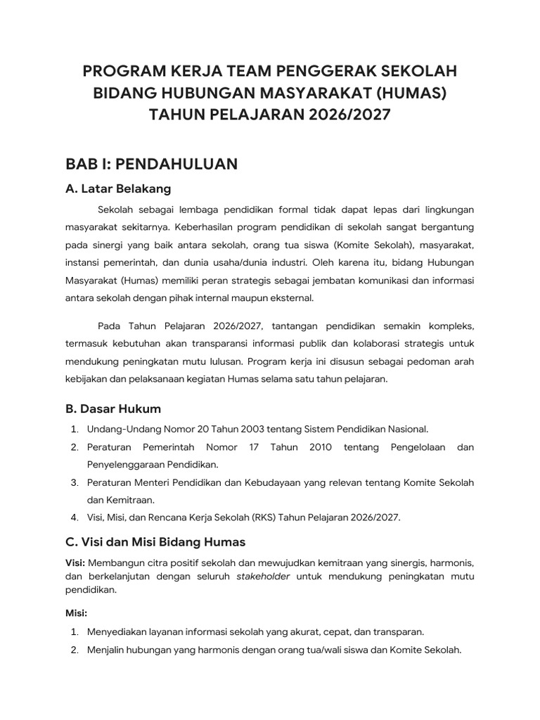 Program Kerja Waka Humas 26 - 27 | PDF