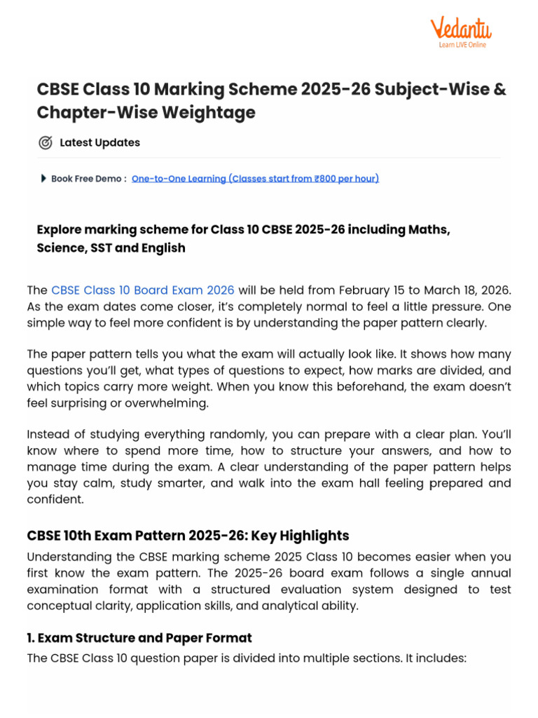 CBSE Class 10 Marking Scheme 2025-26 Subject-Wise & Chapter-Wise ...