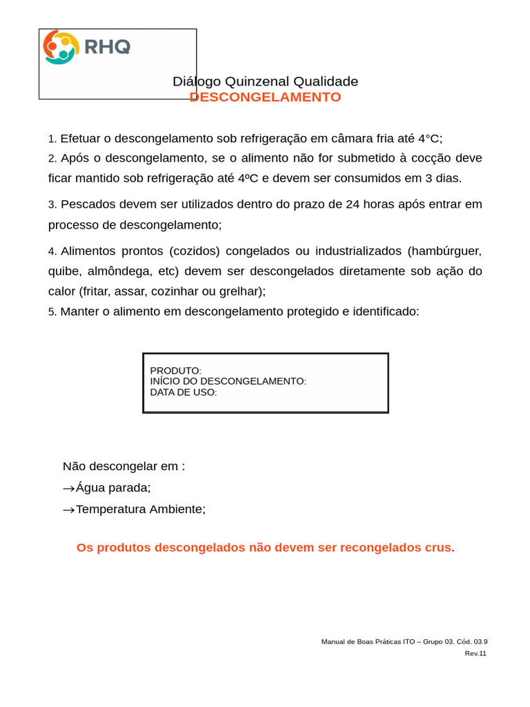 DQQ Descongelamento - Rev. 2019 | PDF