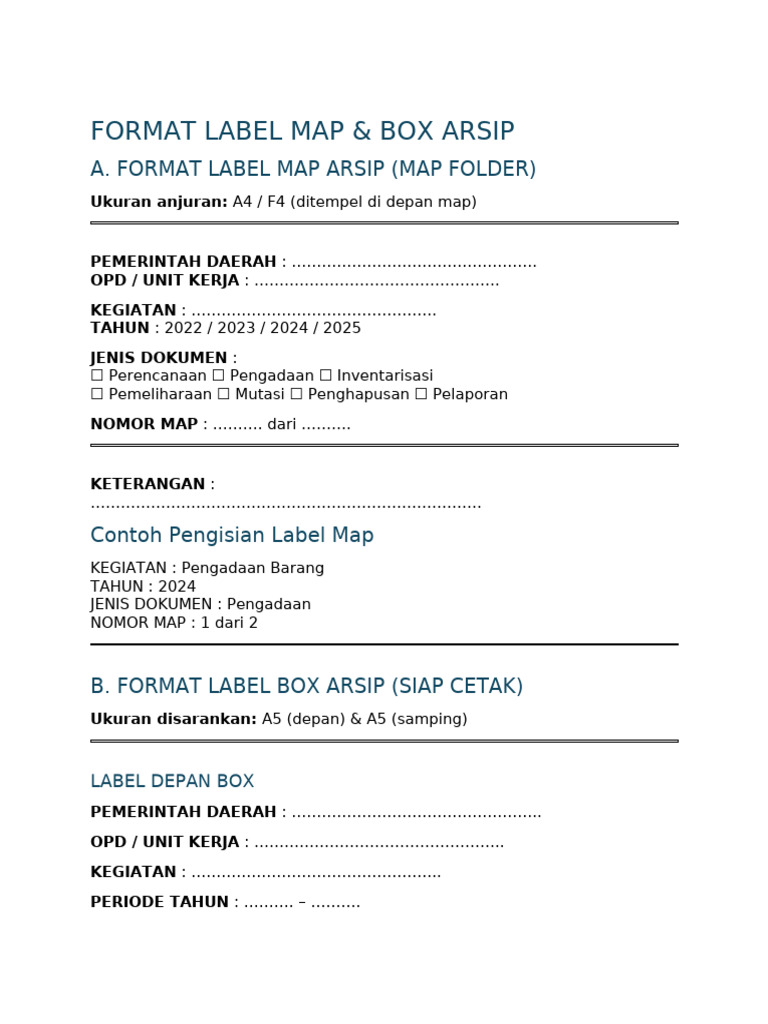 Format Label Map Dan Box Arsip Pengurus Barang | PDF