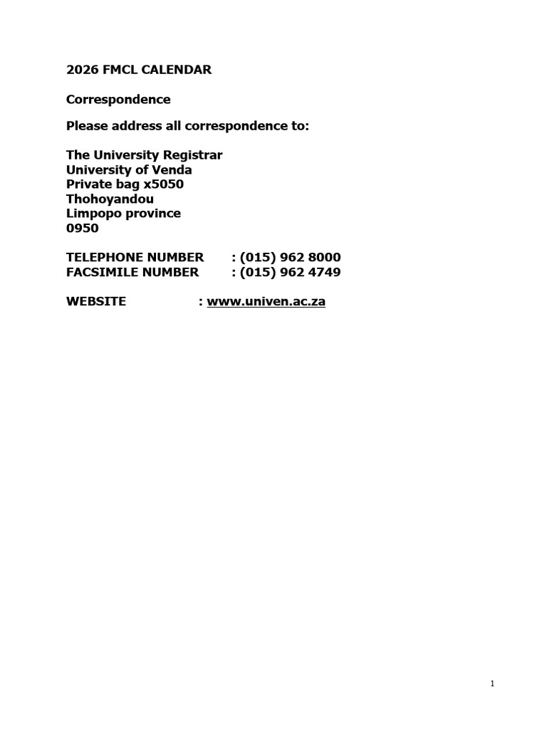 2026 FMCL Calendar | PDF | Academic Degree | Bachelor's Degree