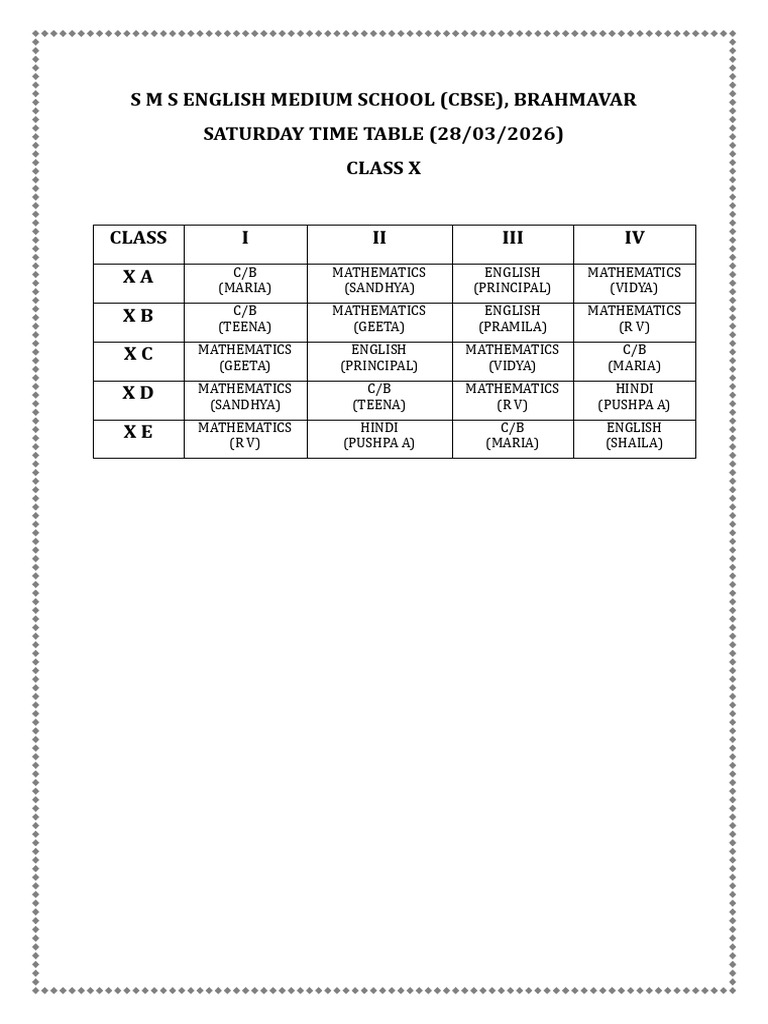 Saturday Time Table | PDF