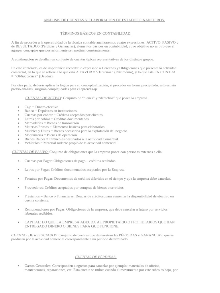 ANÁLISIS de CUENTAS y Elaboracion de Estados Financieros | PDF ...