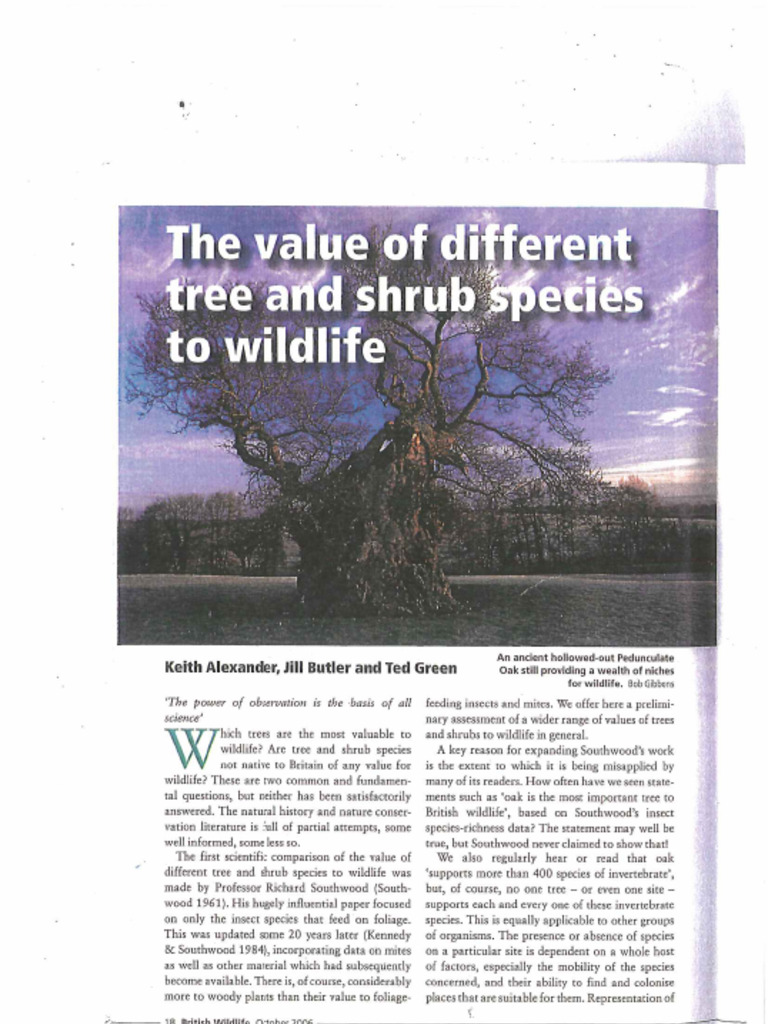 Ted Green Value of Tree and Shrubs To Wildlife | PDF