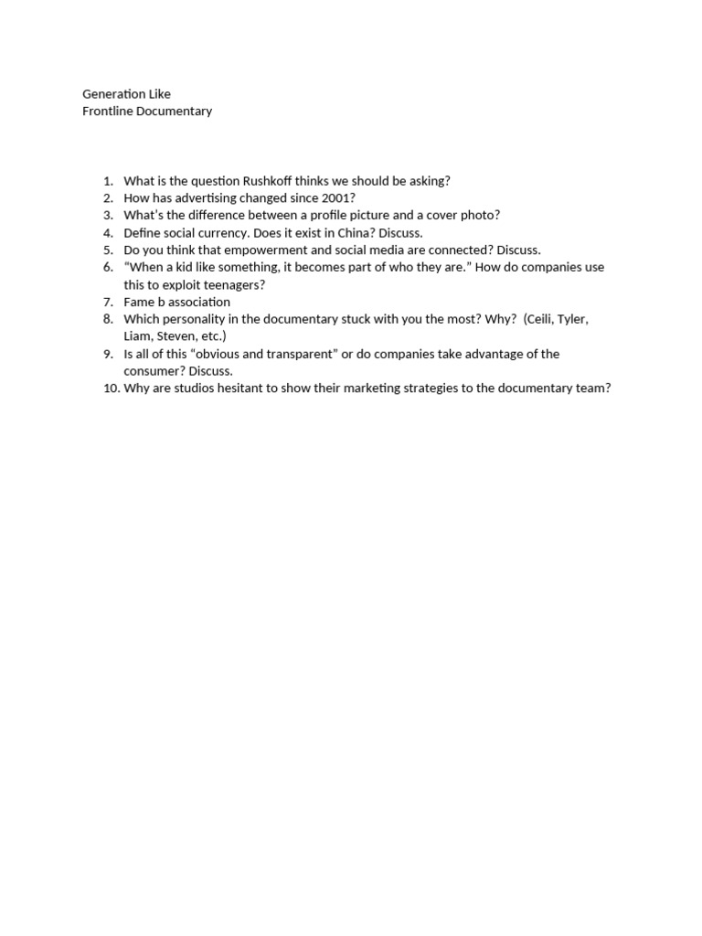 Sociology Generation Like Questions | PDF