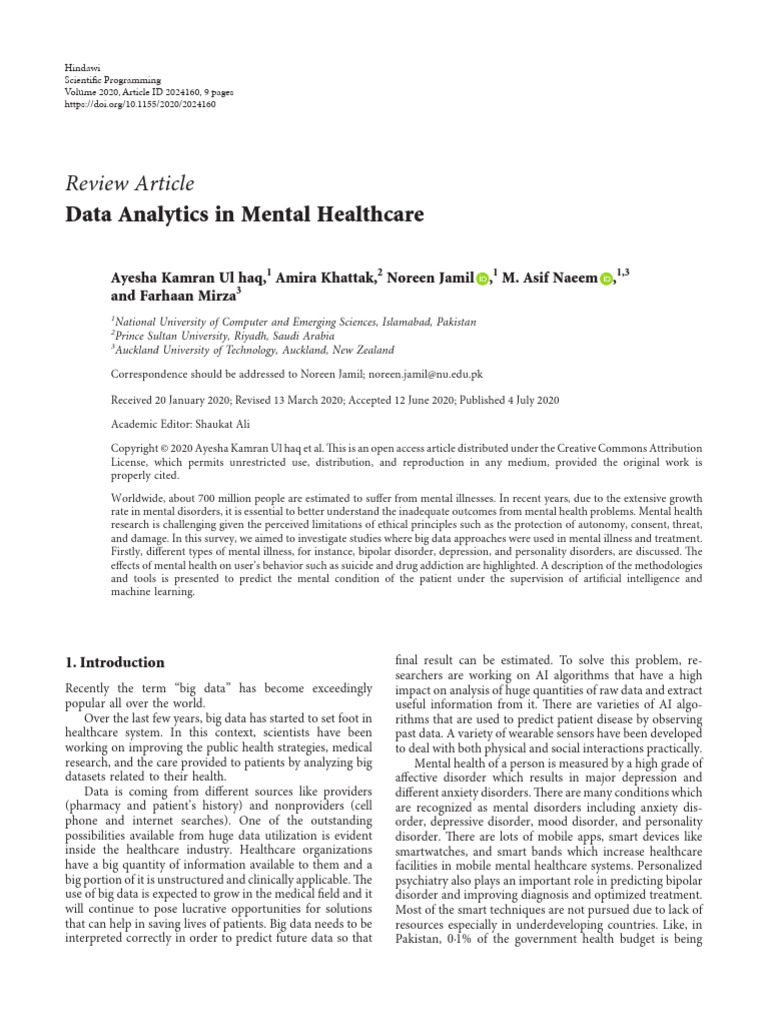 Data Analytics in Mental Healthcare | PDF | Mental Disorder | Machine ...