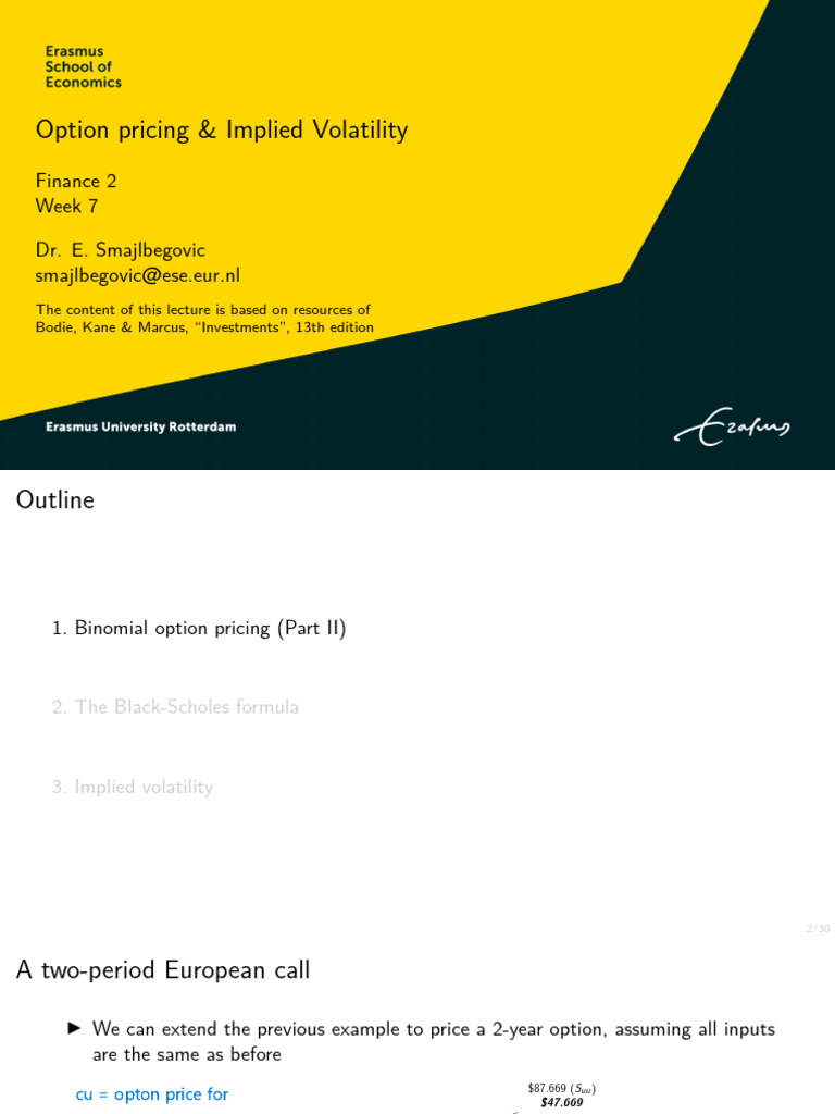 Lecture 7 Options2 IV 2026 | PDF | Black–Scholes Model | Option (Finance)