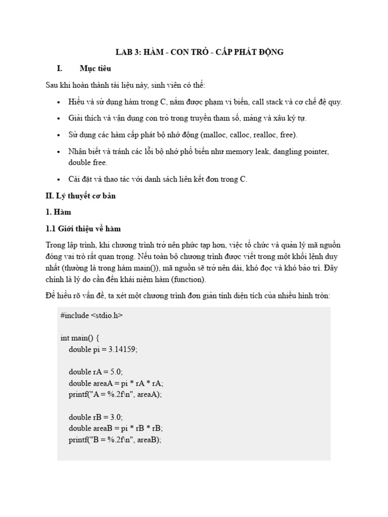 Lab 3 - Functions Pointers Dynamic Memory | PDF