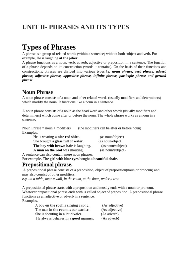 Unit II IV Notes | PDF | Adverb | Verb