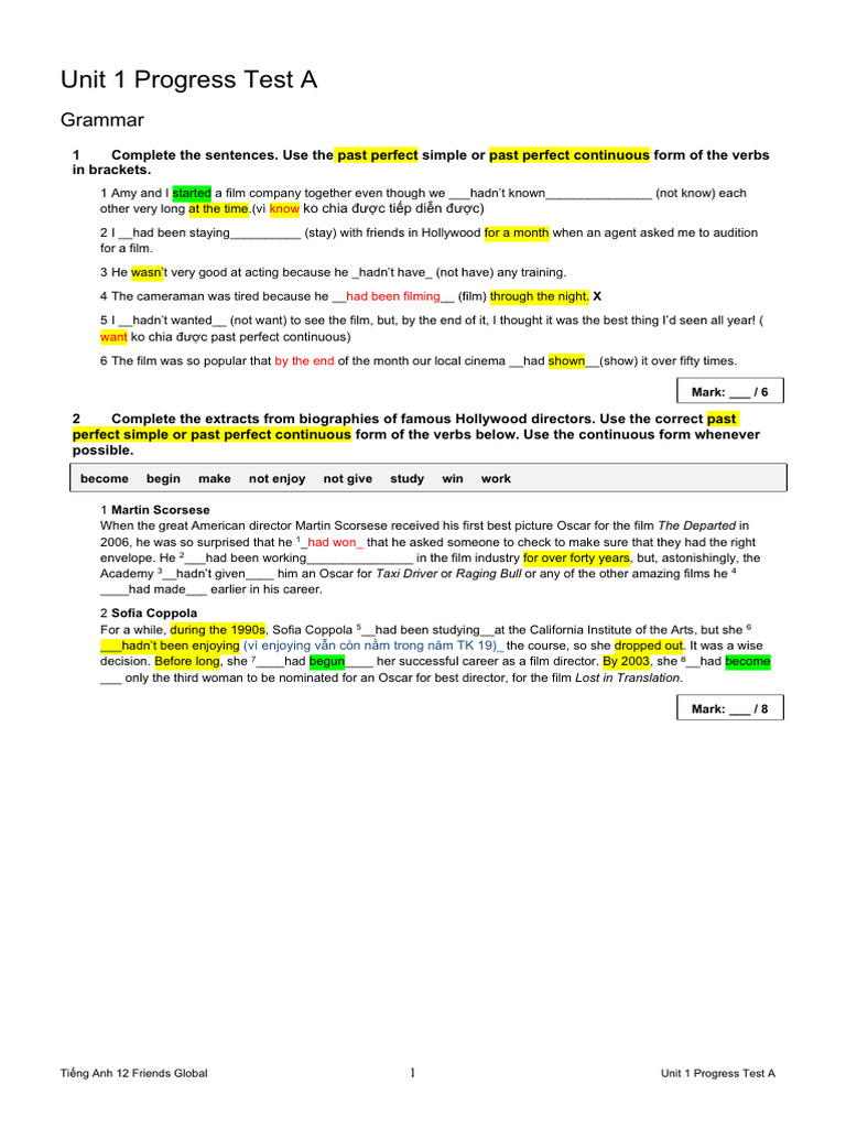 Bai Tap Unit 1 Progress | PDF
