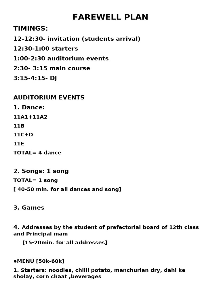 Farewell Plan | PDF