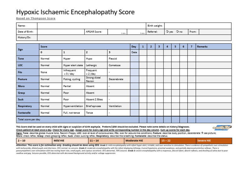 HIE Score Thompson - Corrected | PDF | Diseases And Disorders | Medical ...