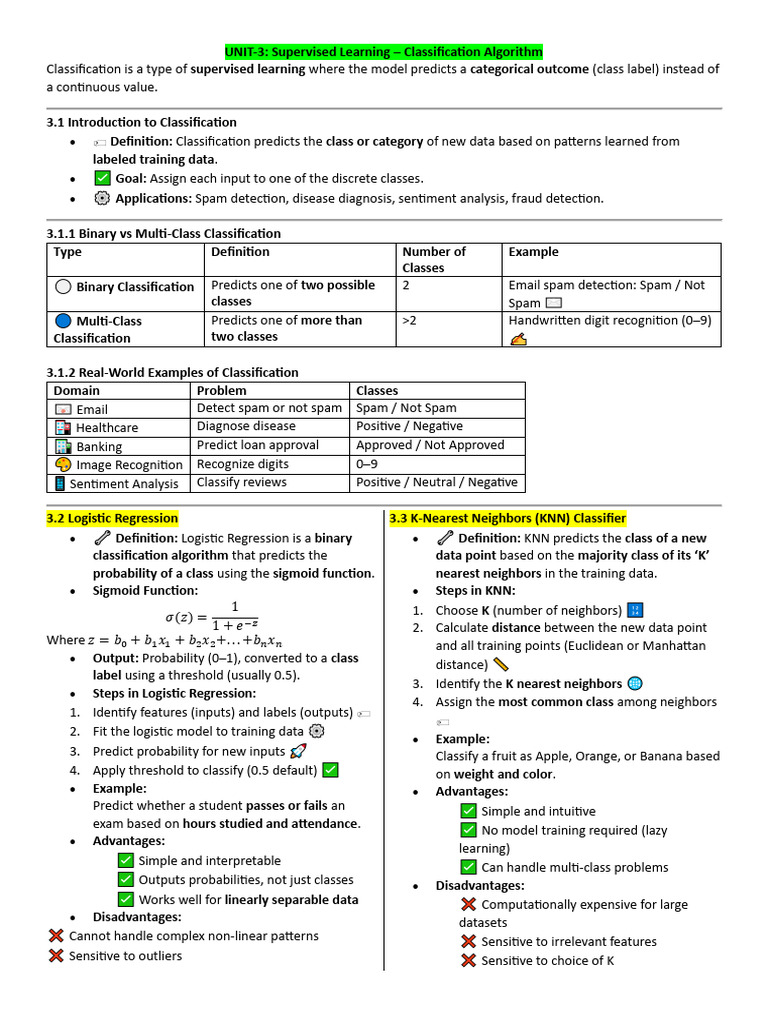 Unit-3 Supervised Learning - Classification | PDF