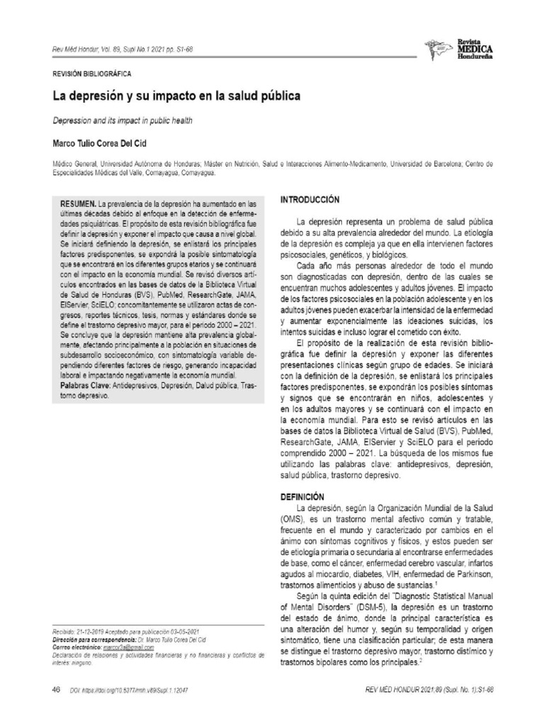 Depresión e Impacto en La Salud Publica | PDF