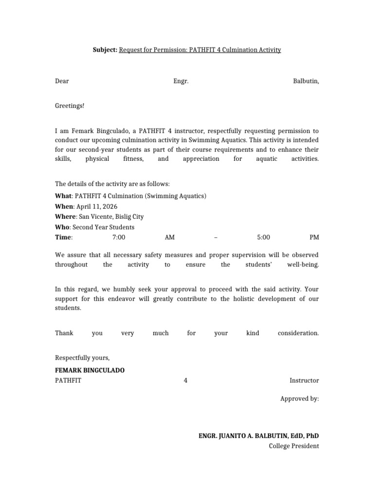 PATHFIT4 Request Letter | PDF