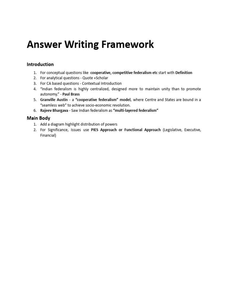 Federalism - Answer Writing Framework - 260309 - 132359 | PDF
