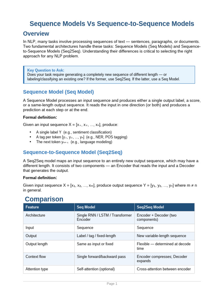 Seq Model Vs Seq2Seq Lecture Notes | PDF | Machine Learning ...