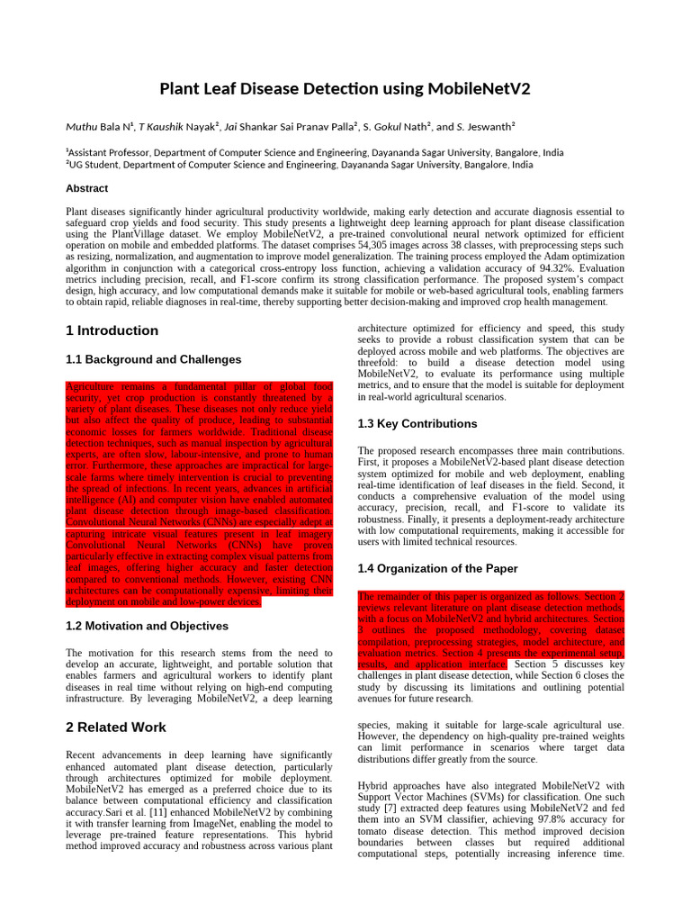 Plant Leaf Disease Detection Using Mobile Net v2 | PDF | Accuracy And ...