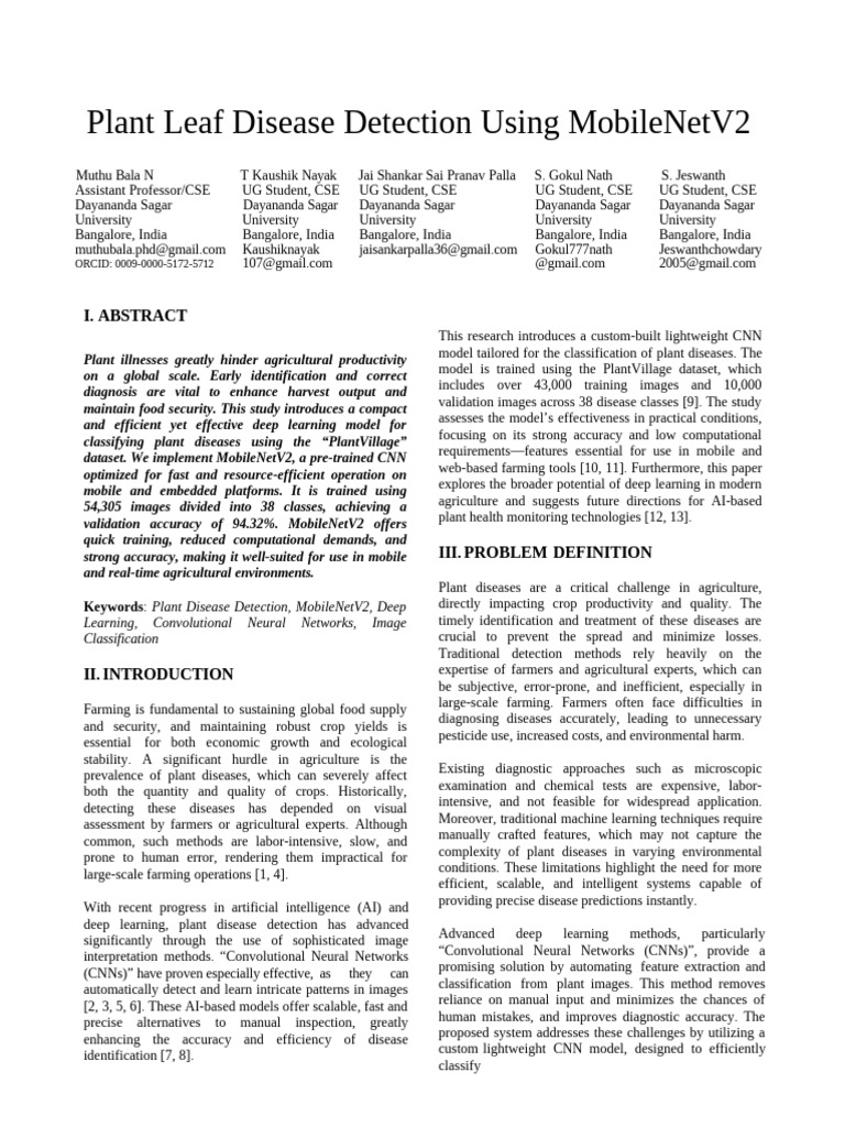 Plant Leaf Disease Detection Using MobileNetV2 Updated | PDF | Deep ...