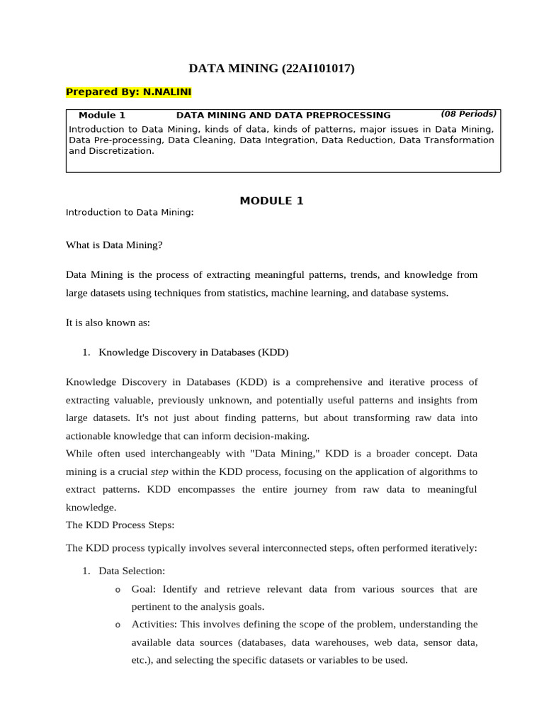DM NOTES Material | PDF | Data Mining | Data
