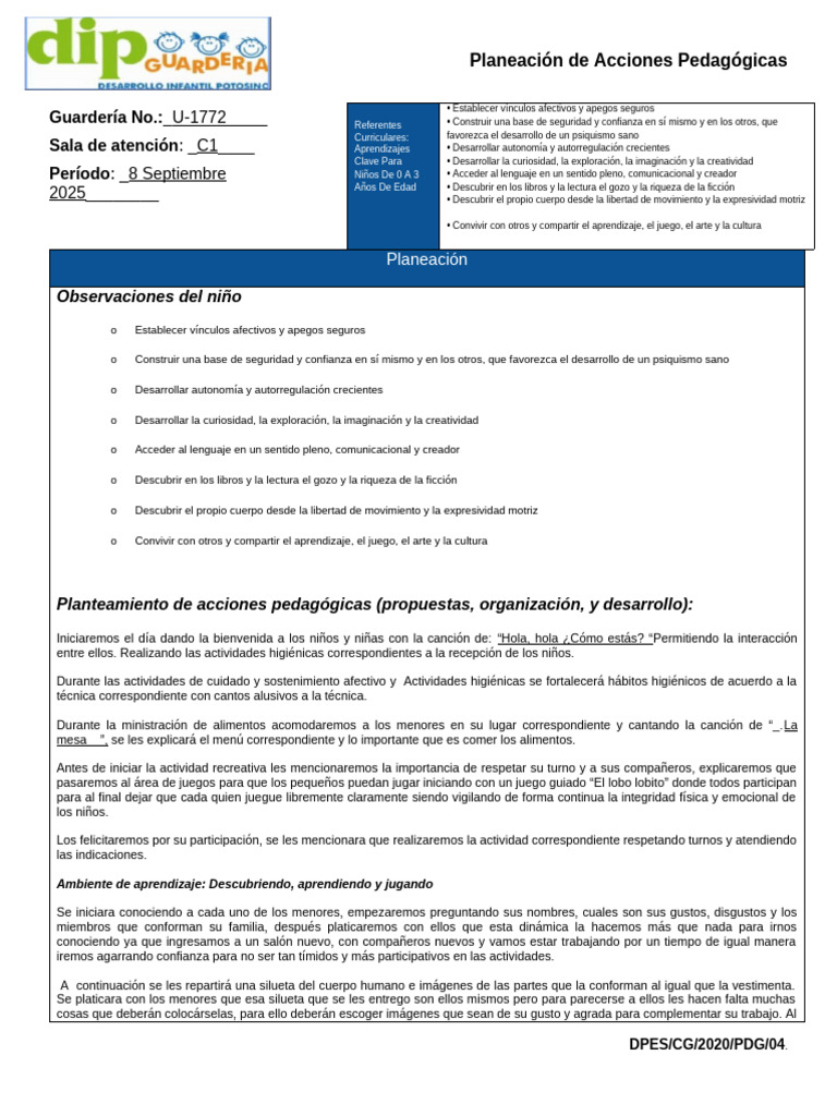 Planeacion Inicio c1 Diip | PDF | Las emociones | Aprendizaje