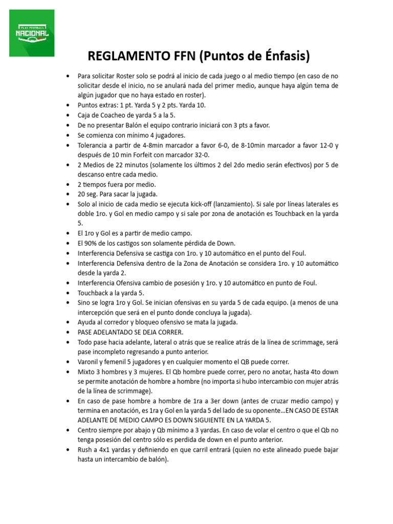 REGLAMENTO FFN (Puntos de ÉNFASIS) | PDF
