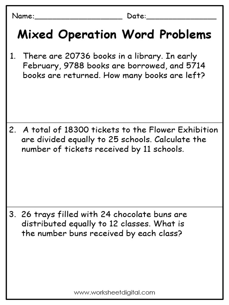 Word Problems Mixed Operation Worksheet Grade 4 Zujtew | PDF