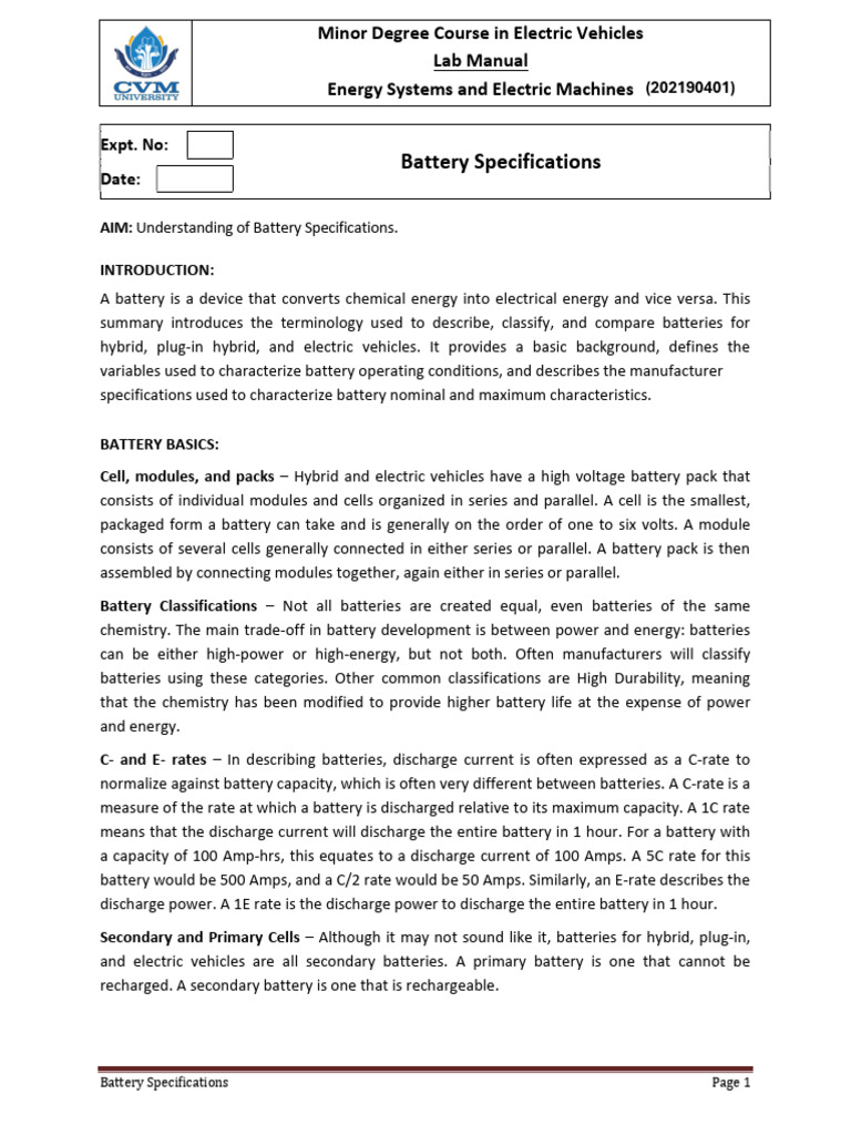 Exp-8 - Understanding Battery Specifications | PDF