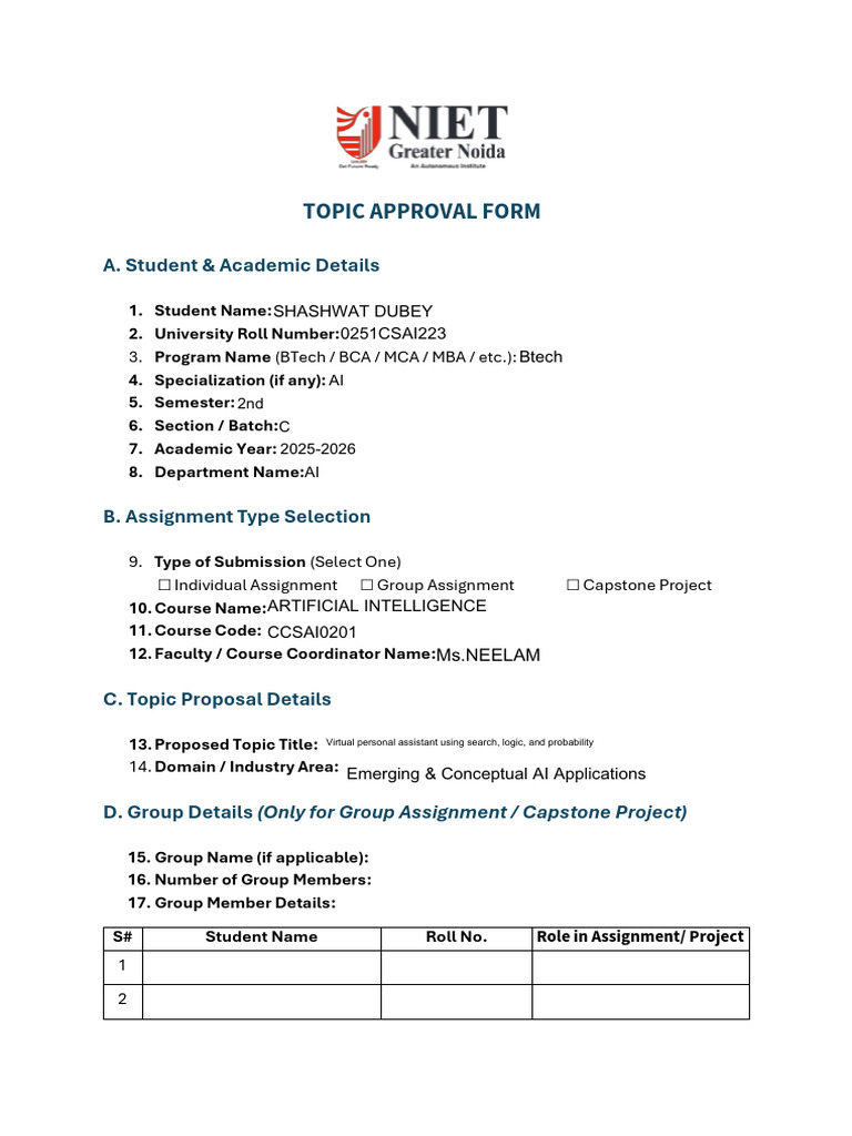 Topic Approval Form PDF | PDF