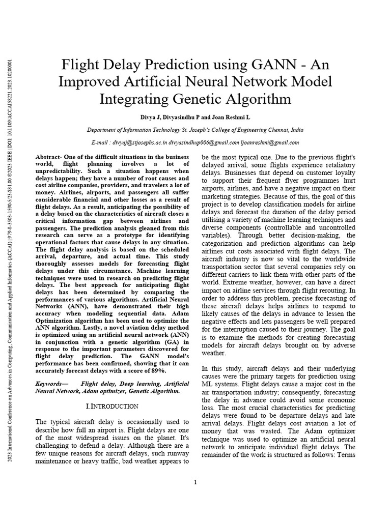 Flight Delay Prediction Using GANN - An Improved Artificial Neural ...