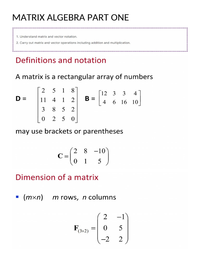 Topic 10 - Matrix Algebra Part One | PDF