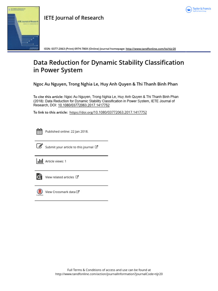 Data Reduction For Dynamic Stability Classification in Power System ...