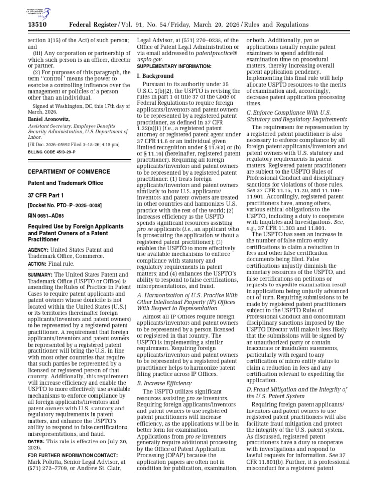 Federal Register / Vol. 91, No. 54 / Friday, March 20, 2026 / Rules and ...