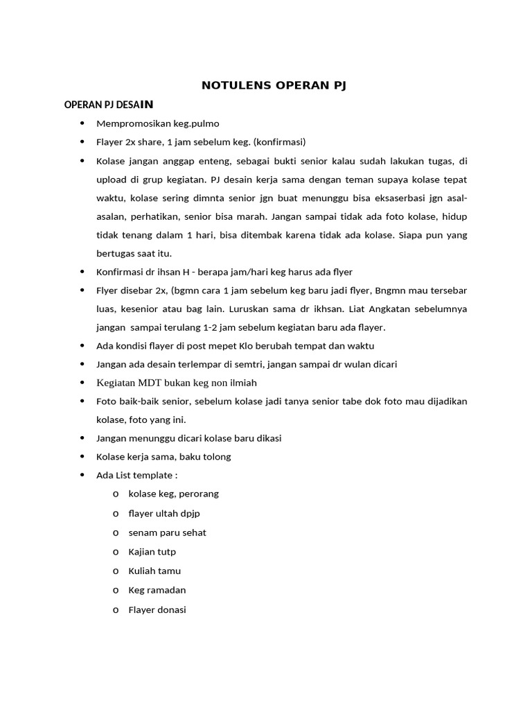 Notulens Evaluasi Operan PJ | PDF