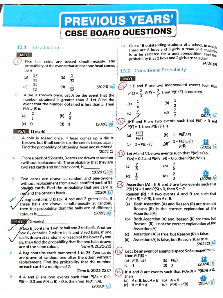 Probability PYQs With Solution | PDF