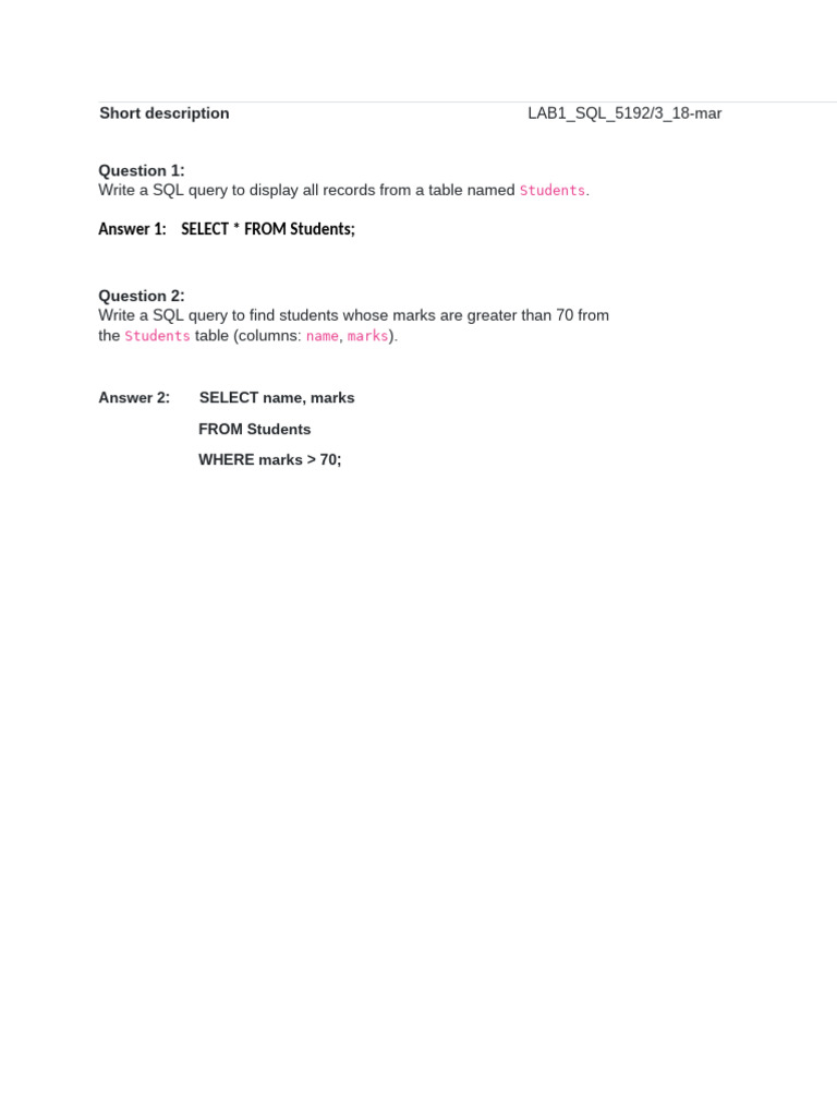 SQL Lab | PDF