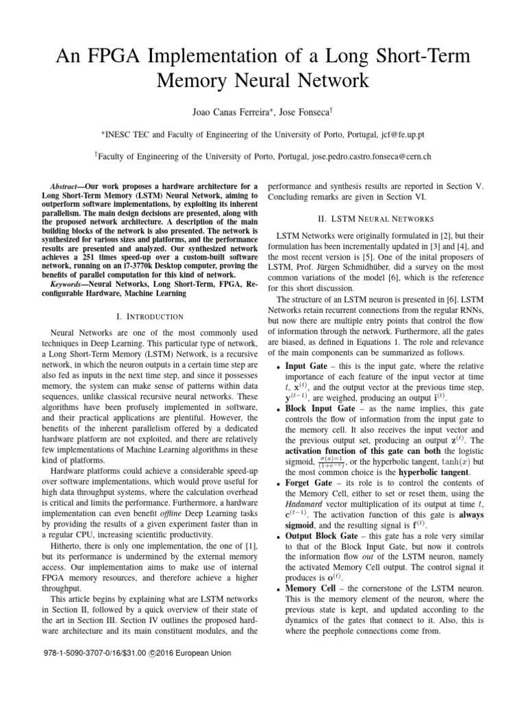 An FPGA Implementation of A Long Short-Term Memory Neural Network | PDF ...