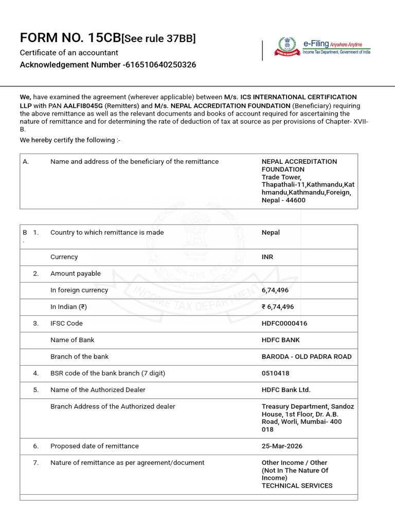 Form 15CB - Filed Form | PDF | Taxes | Government Finances