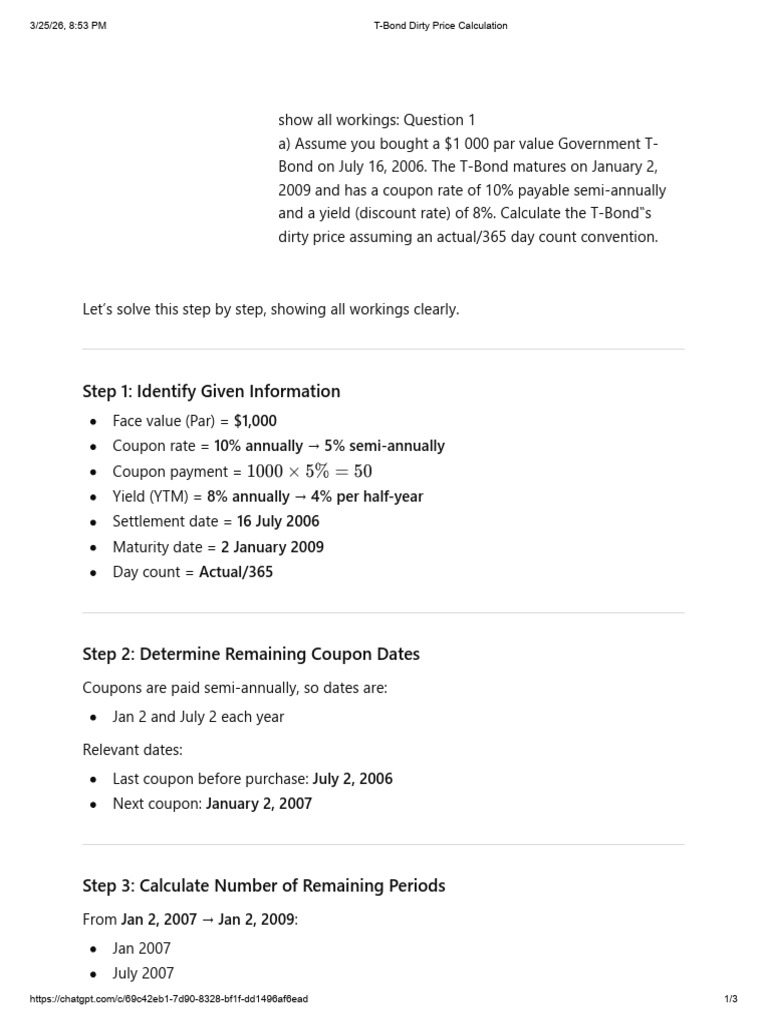T-Bond Dirty Price Calculation | PDF | Interest Bearing Instruments ...
