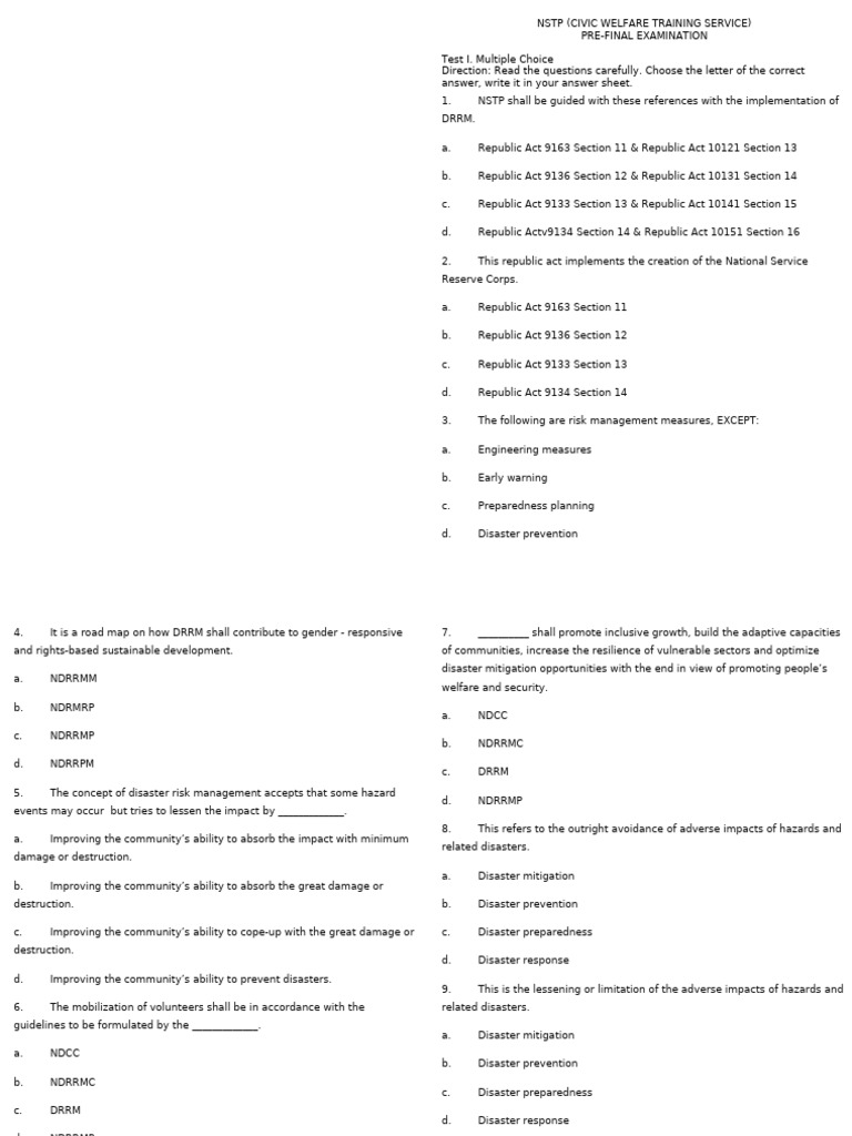 Cwts Exam in Pre Final | PDF | Hazards | Emergency Management