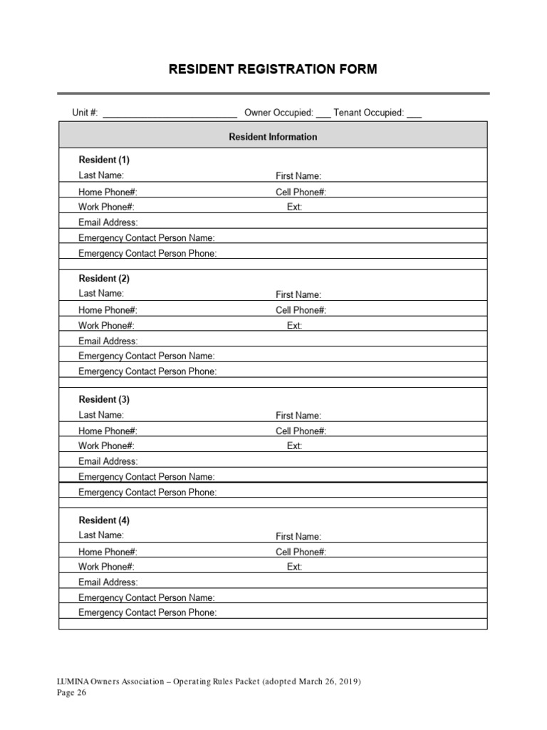 Fillable Resident Registration | PDF