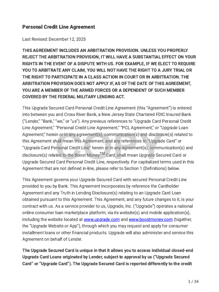 Credit Line Agreement | PDF | Credit Card | Credit