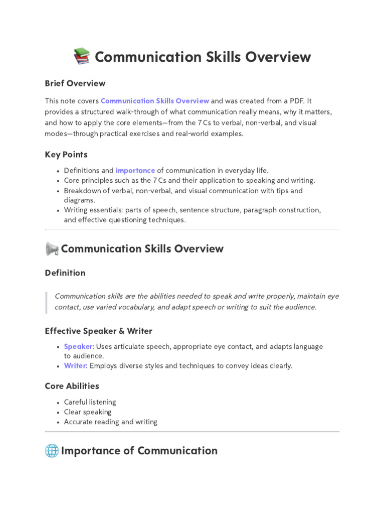 Communication Skills Notes | PDF | Communication | Verb