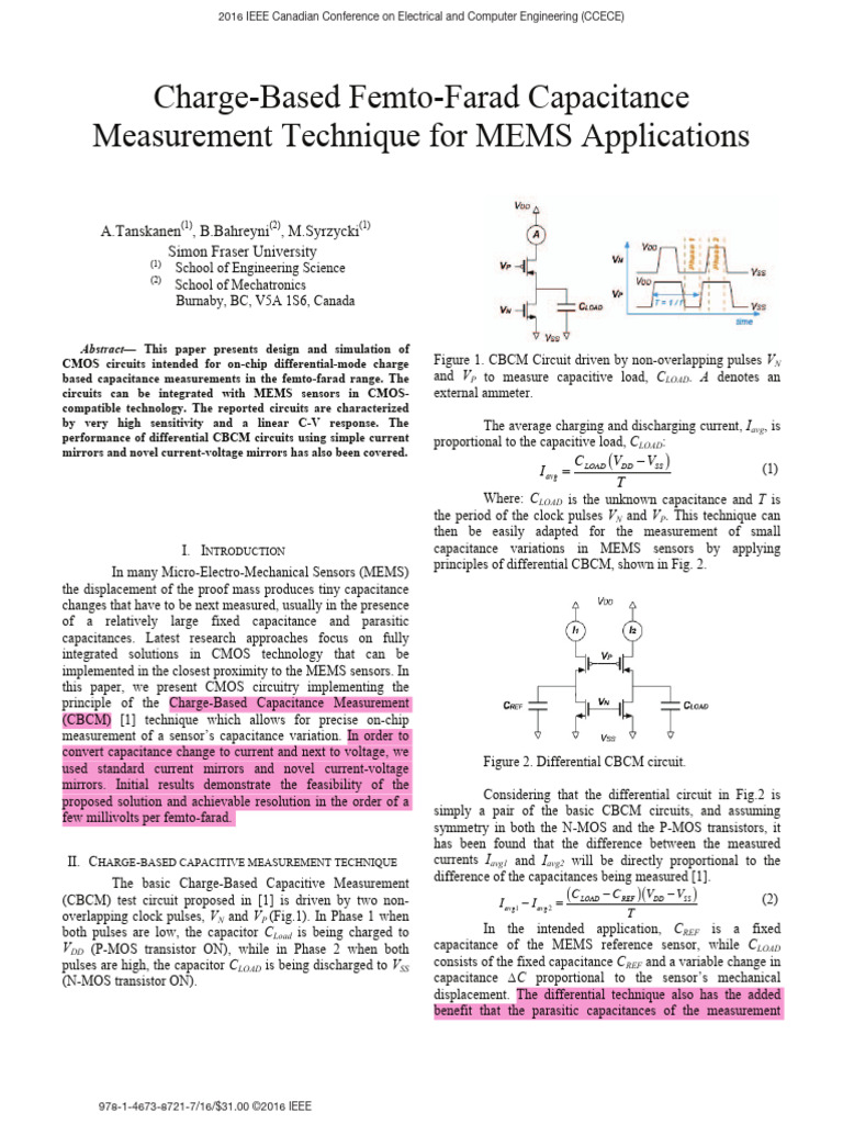 Charge-Based Femto-Farad Capacitance Measurement Technique For MEMS ...