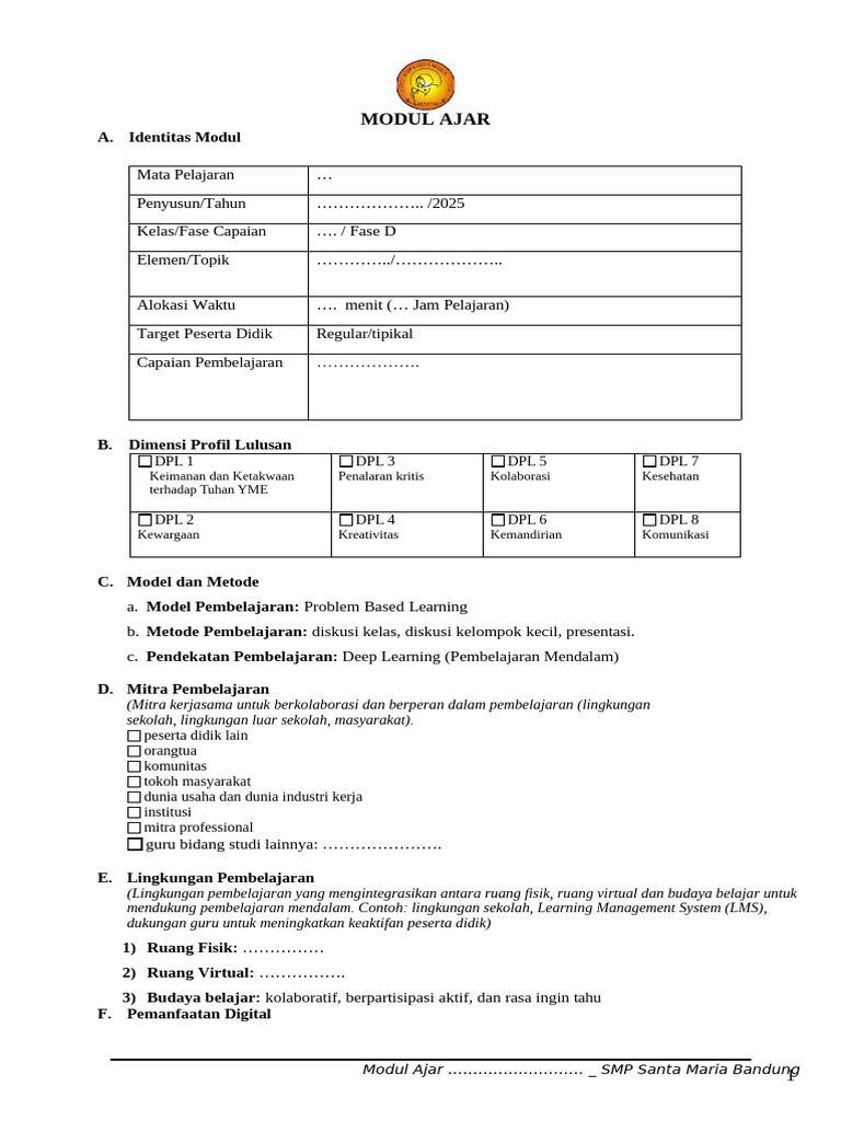 Format Modul Ajar (PM - 2025) | PDF