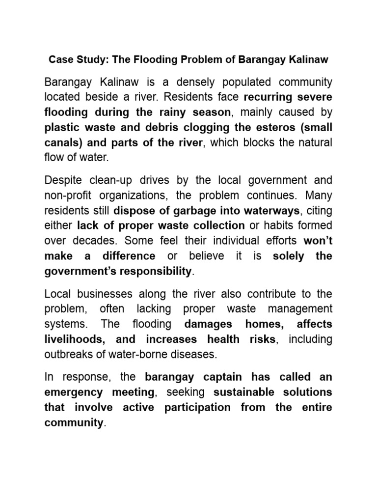Case Study: The Flooding Problem of Barangay Kalinaw | PDF