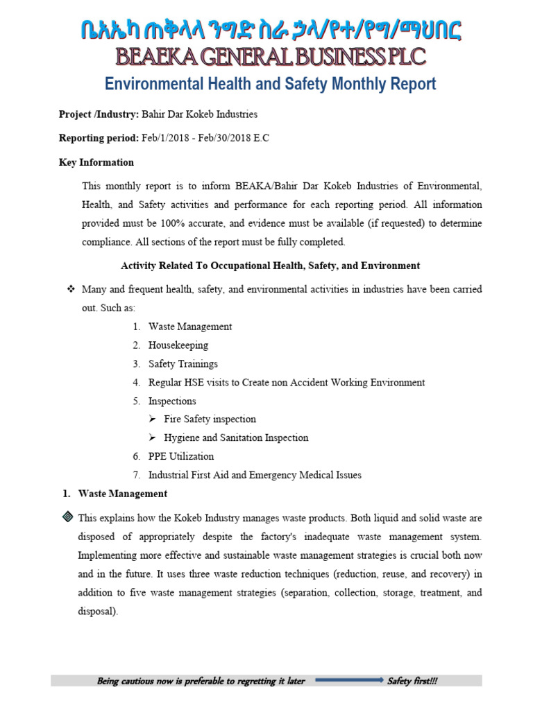 February 2018 Monthly Report 3 | PDF | Occupational Safety And Health ...